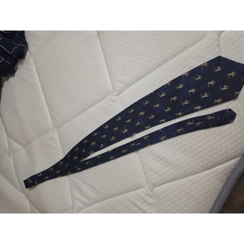 Vintage Navy Blue Polo Player Equestrian Motif Necktie Polyester Made in‎ Korea